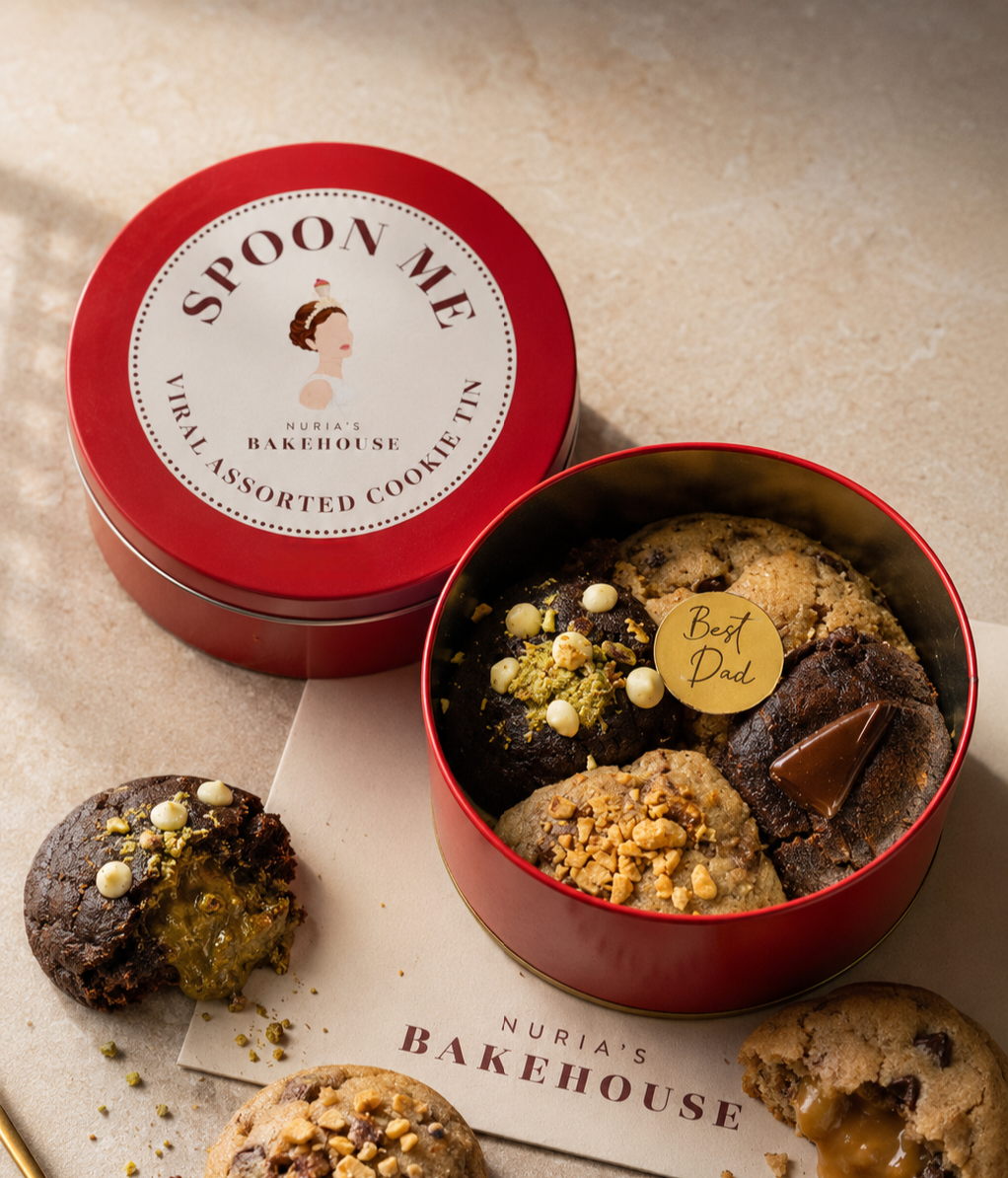 Spoon Me viral assorted cookie tin with gooey chocolate cookies - Nuria's Bakehouse, Delhi