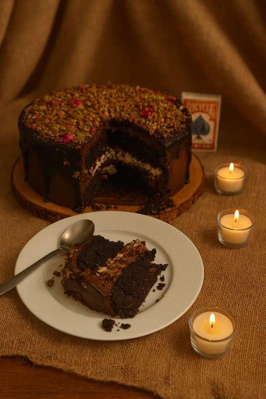 Pistachio, cream cheese, chocolate cake